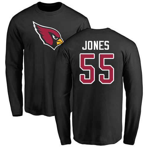 Arizona Cardinals Men Black Chandler Jones Name And Number Logo NFL Football #55 Long Sleeve T Shirt